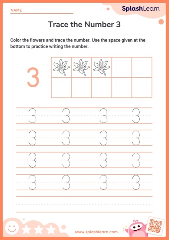 Engaging Color the Flowers: Number 3 activity for early math skills Colorful flower-themed worksheet for Pre-K learners to practice identifying the number 3