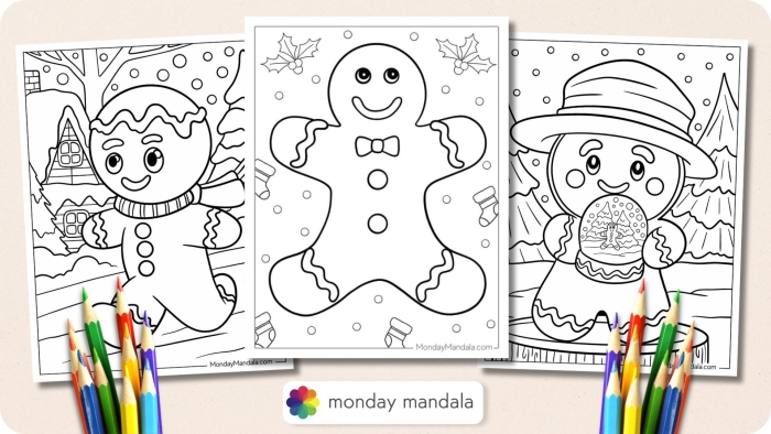 Coloring worksheet featuring a cheerful Gingerbread Man for Pre-K children