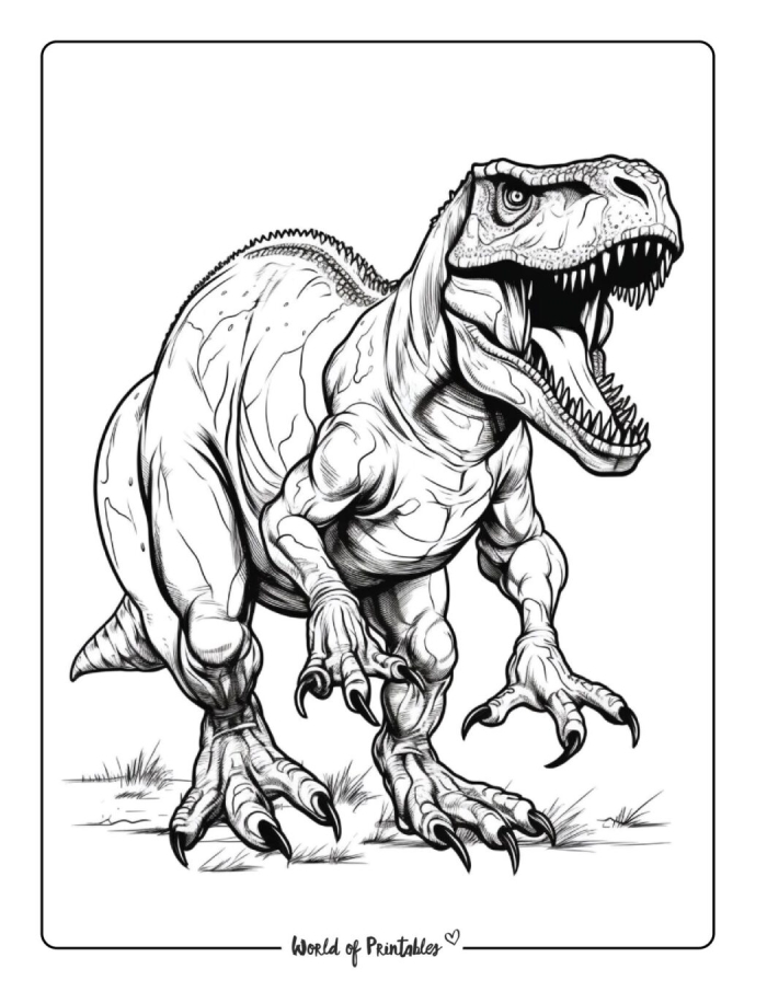 A fierce Tyrannosaurus Rex coloring page for kids to enjoy