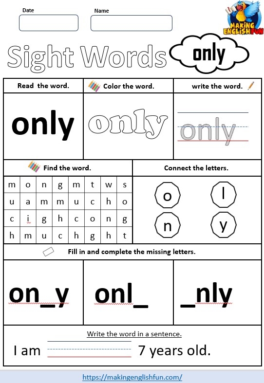 English Language Arts worksheet for First Grade Color the Rhyming Sight Words III worksheet featuring words that rhyme with "play" for first graders. Engaging first grade worksheet to help kids learn sight words through coloring.