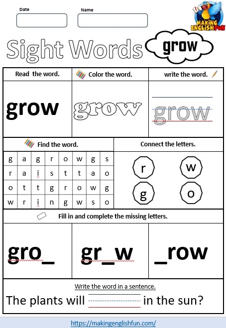 Worksheet image for Color the Rhyming Sight Words III activity in English Language Arts Color the Rhyming Sight Words III worksheet featuring words that rhyme with play for first graders