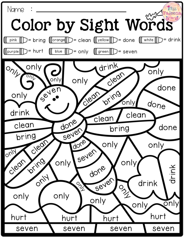 Engaging first grade reading activity to enhance sight word recognition through coloring Color the Rhyming Sight Words III worksheet featuring words that rhyme with play for first graders