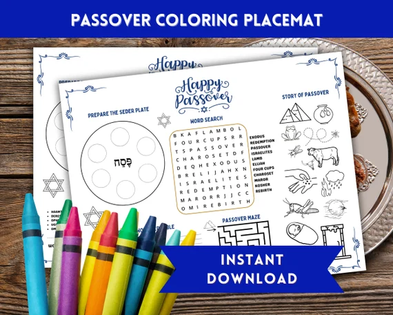Kindergarten student coloring a traditional Seder plate worksheet for Passover 17