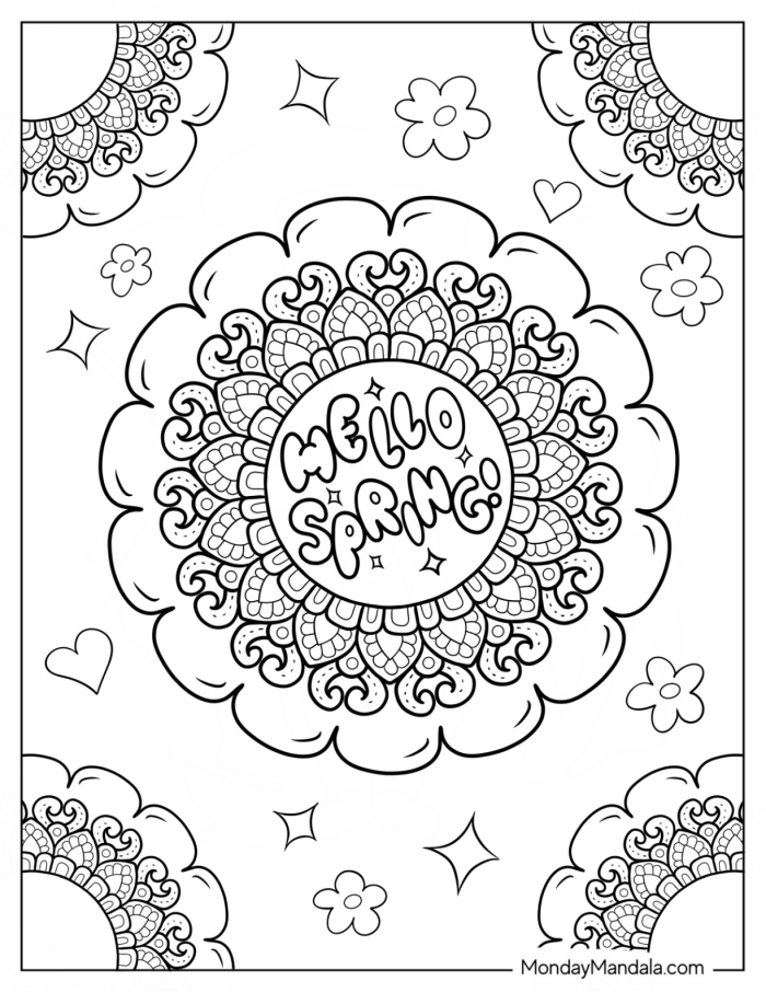 Engaging spring mandala worksheet for coloring fun in Pre-K classrooms Coloring worksheet featuring a vibrant spring mandala for preschool kids