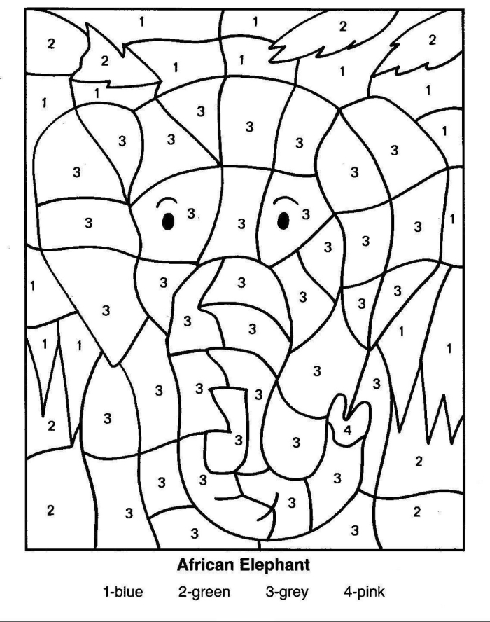 Worksheet image for discovering hidden numbers through coloring activities Coloring by numbers worksheet featuring hidden numbers for kindergarten students