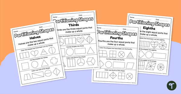 First grade student coloring worksheet focusing on identifying the one fourth fraction