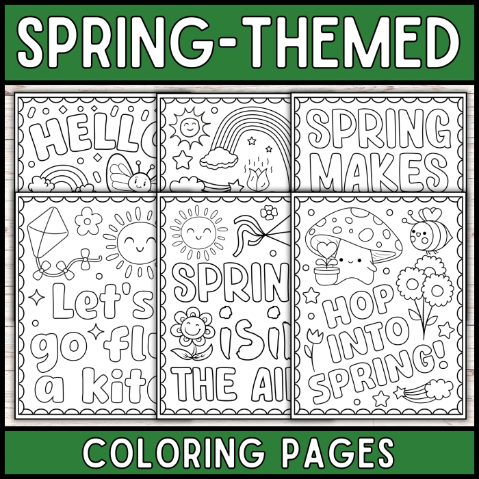 Coloring page featuring a cheerful bee discovering vibrant spring flowers under the sun