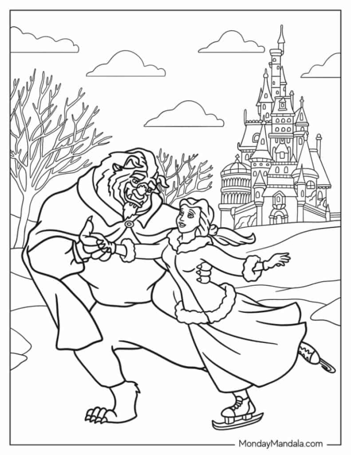 Beauty and the Beast coloring page designed for preschool and kindergarten students