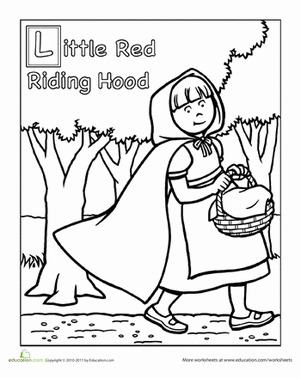 Coloring worksheet featuring Little Red Riding Hood for addition practice