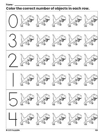 Pre-K coloring worksheet featuring a fierce Tyrannosaurus Rex ready to attack