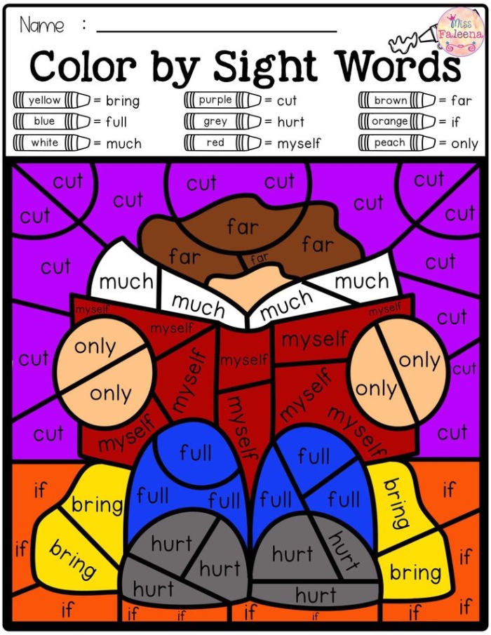 Interactive first grade reading activity for learning sight words through rhyming fun Color the Rhyming Sight Words III worksheet featuring rhyming words for children to color