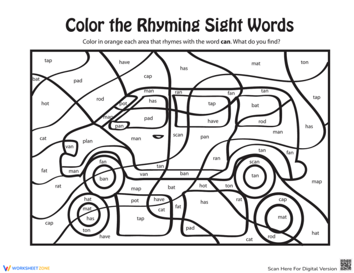 Engaging first grade reading activity for learning sight words through coloring Color the Rhyming Sight Words III worksheet for first graders featuring words that rhyme with play