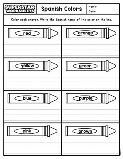 Algebra worksheet for Second Grade Colors in Spanish worksheet for Second Grade