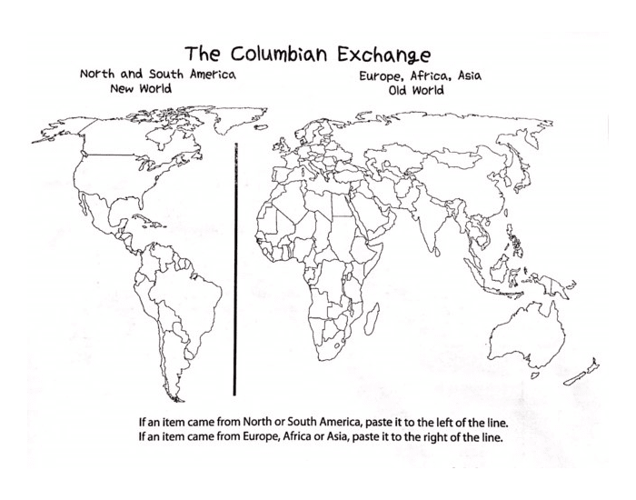 Columbian Exchange social studies worksheet for exploring historical effects Worksheet highlighting the impacts of the Columbian Exchange for sixth graders
