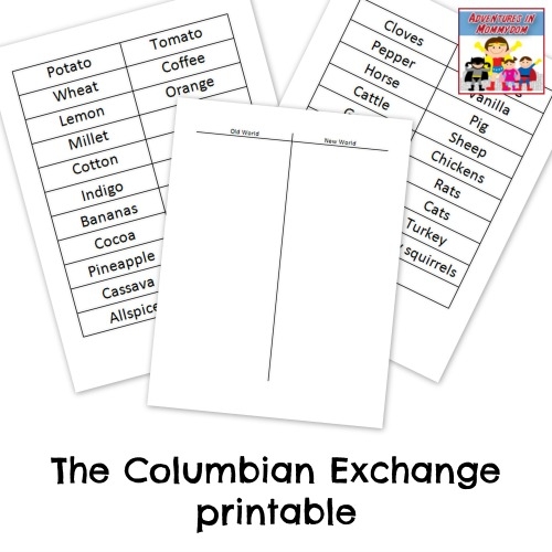 Two-page worksheet exploring the impacts of the Columbian Exchange Worksheet illustrating the Columbian Exchange for sixth graders' social studies