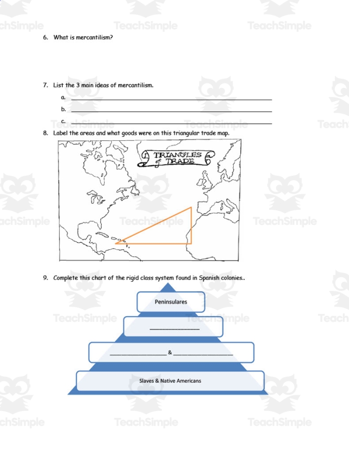Engaging two-page social studies worksheet on the Columbian Exchange Columbian Exchange worksheet for sixth graders highlighting historical impacts