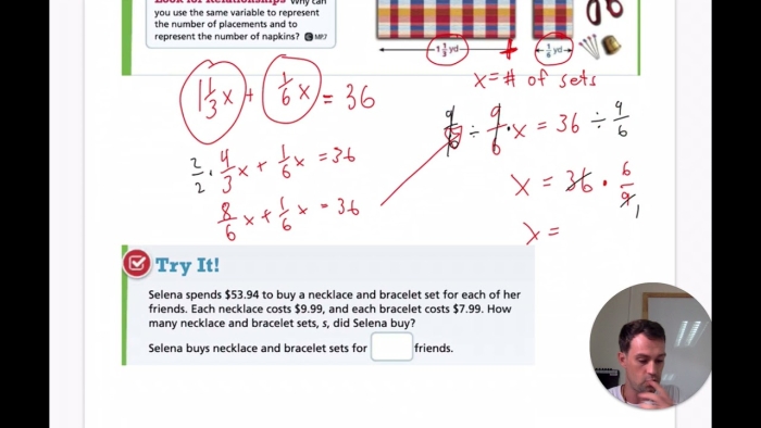 Eighth grade student solving algebraic equations by combining like terms on a worksheet