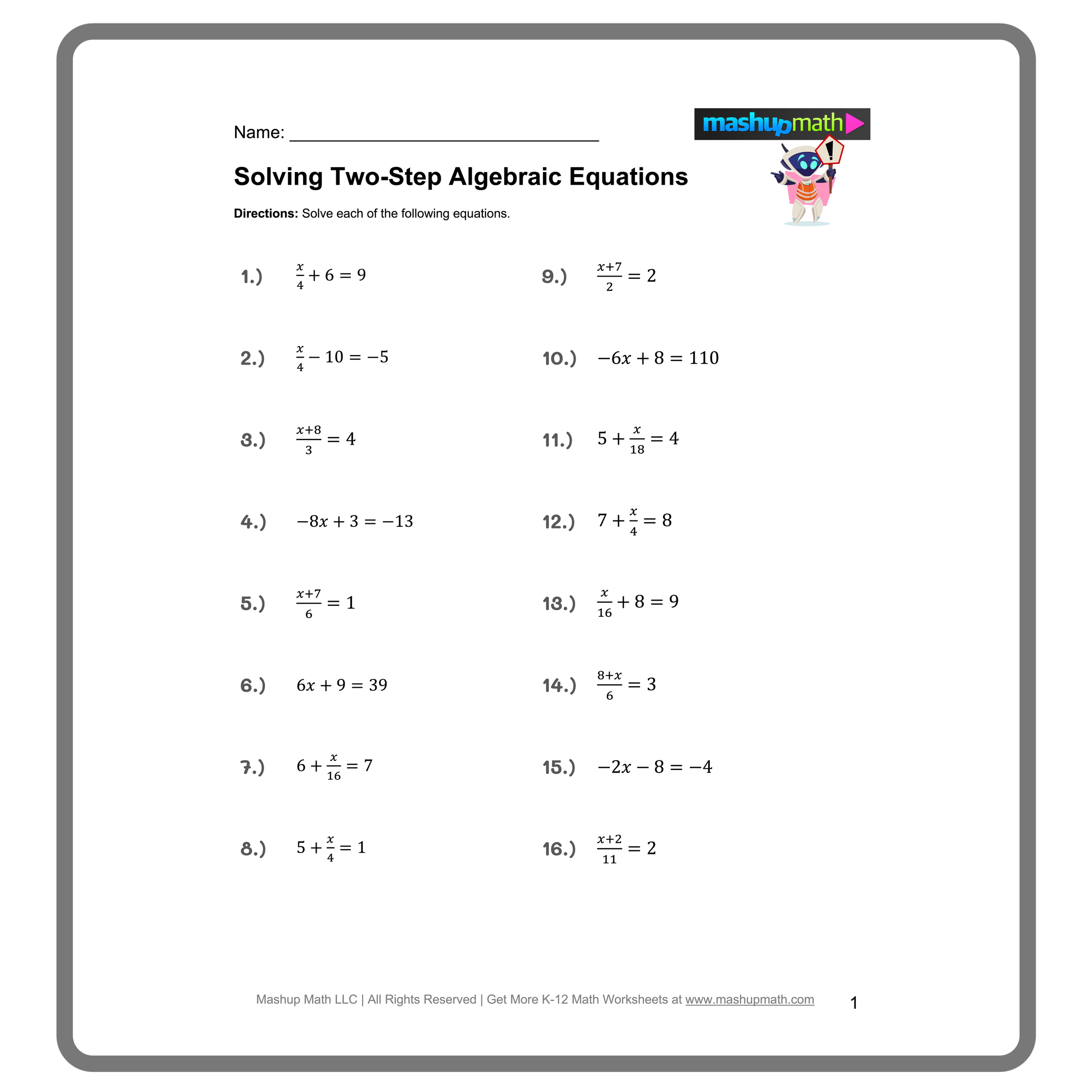 Eighth grade student solving linear equations by combining like terms on a worksheet
