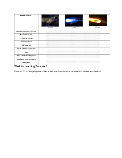 Comets and Asteroids Worksheet Number 16 Vocabulary Exercise Fifth grade science worksheet comparing the characteristics of comets and asteroids