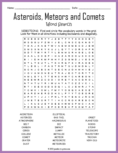 Comets and Asteroids Learning Activity for Elementary Students Fifth grade earth and space science worksheet showing comets and asteroids vocabulary lesson with illustrations and comparison activities