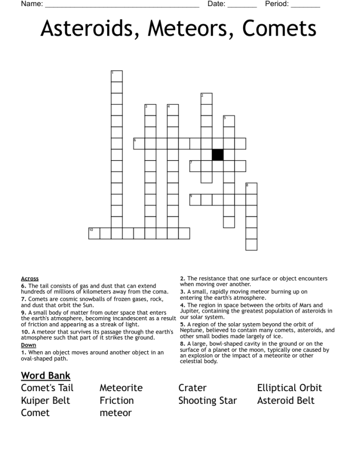 Vocabulary Worksheet 25 Comets and Asteroids Earth and Space Science Fifth grade science worksheet highlighting the unique vocabulary differences between comets and asteroids