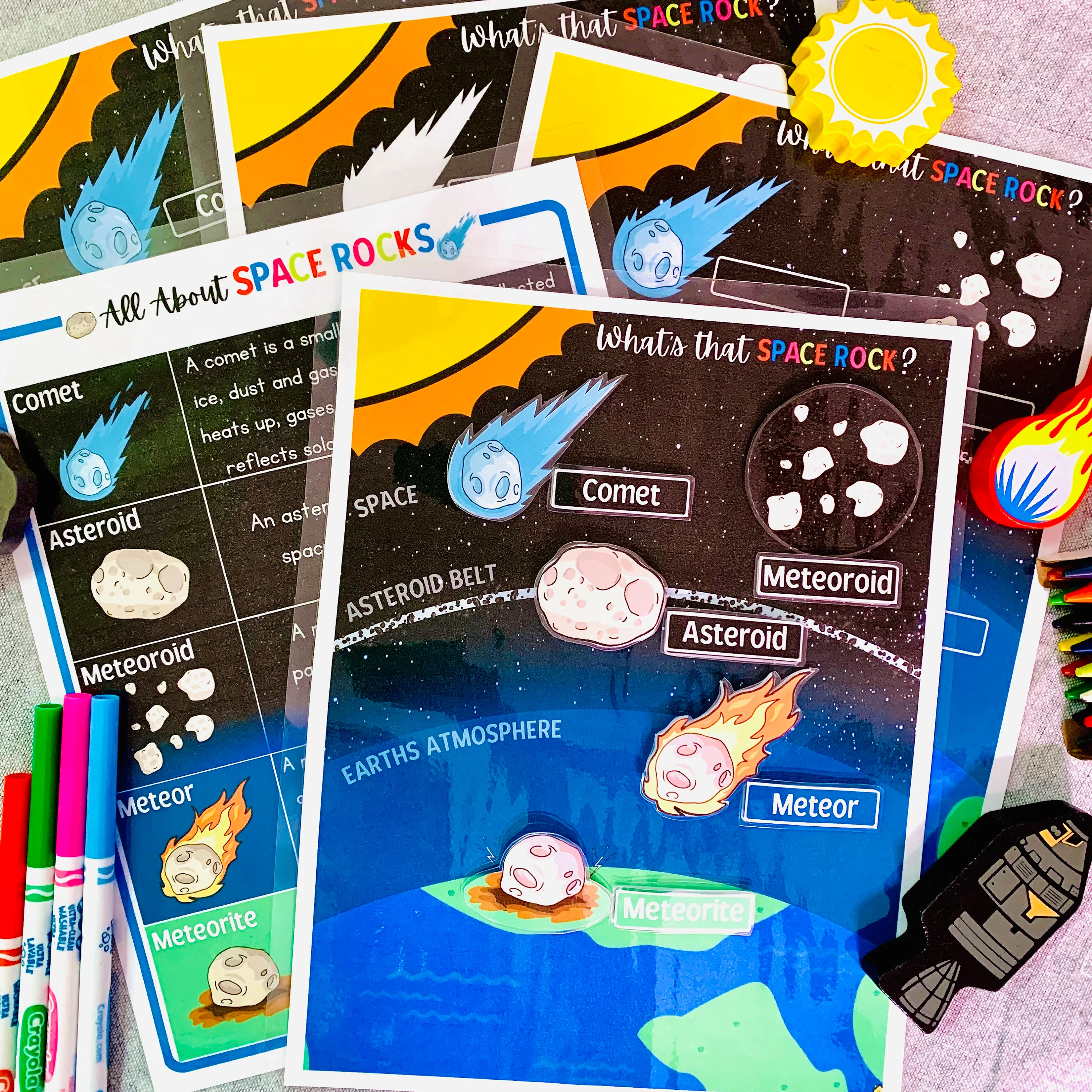 Comets and Asteroids Learning Activity for Elementary Space Science Fifth grade students comparing comet and asteroid characteristics on a vocabulary worksheet