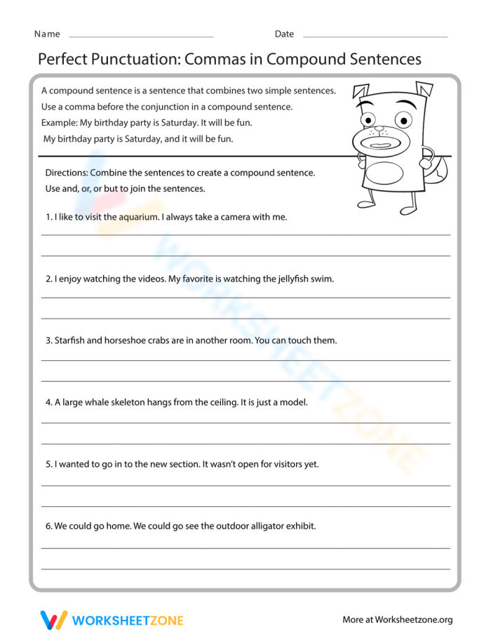 Perfect Punctuation worksheet for mastering commas in dates and addresses Worksheet illustrating the use of commas in dates and addresses for third graders