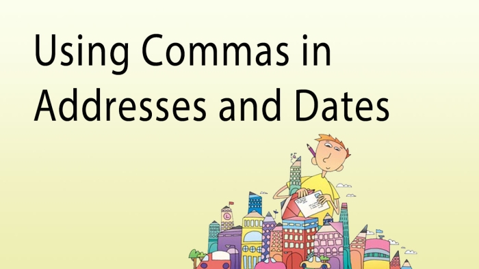 Perfect Punctuation Commas in Dates and Addresses Worksheet Number Three Third grade worksheet showing how to properly place commas in dates and street addresses
