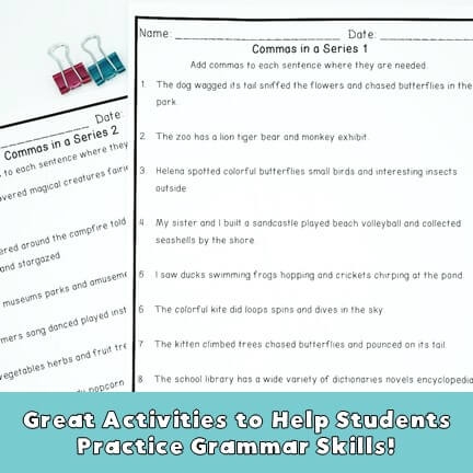 Commas in a Series Life Science Practice Worksheet 10 Fifth grade science worksheet teaching students how to use commas in a series list