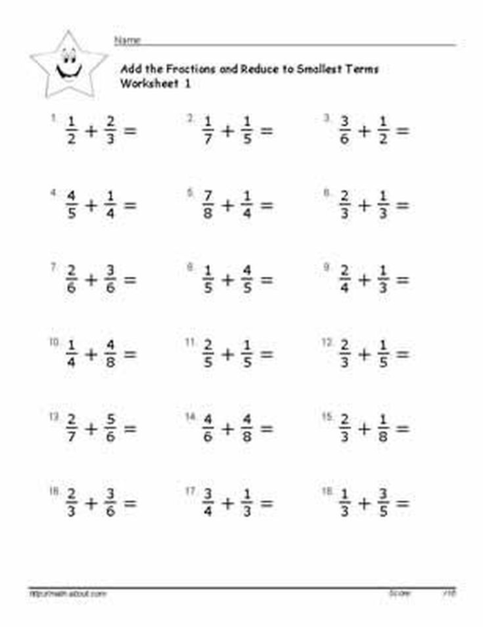 Fifth grade worksheet cards demonstrating two different techniques for identifying common denominators