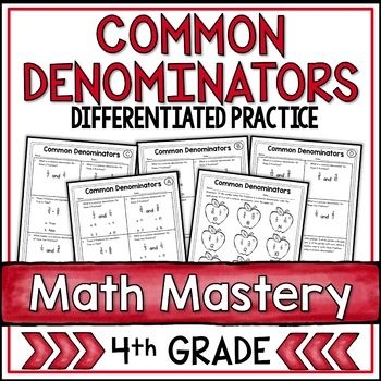 Fifth grade students practicing math by comparing two methods for finding common denominators on a worksheet