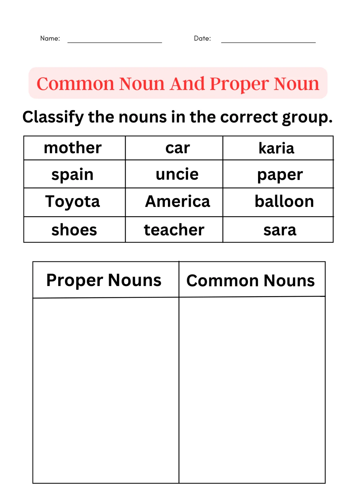 Fourth grade common and proper nouns grammar practice worksheet 25