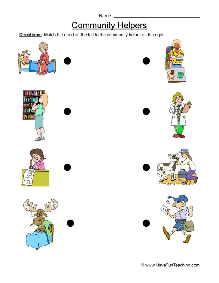 Kindergarten students searching for community helpers and tools in a fun educational worksheet 17