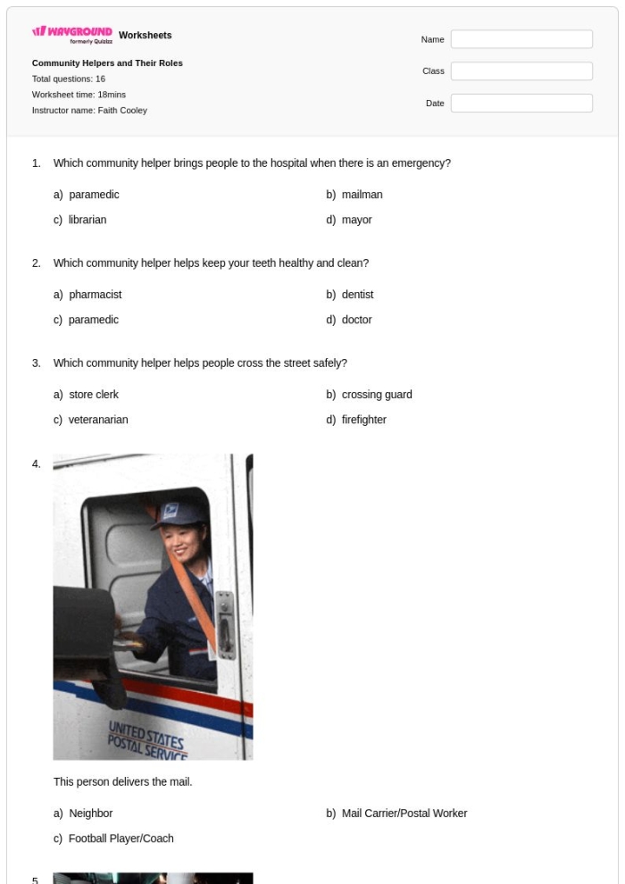 Kindergarten students exploring different community helper jobs and their roles in society