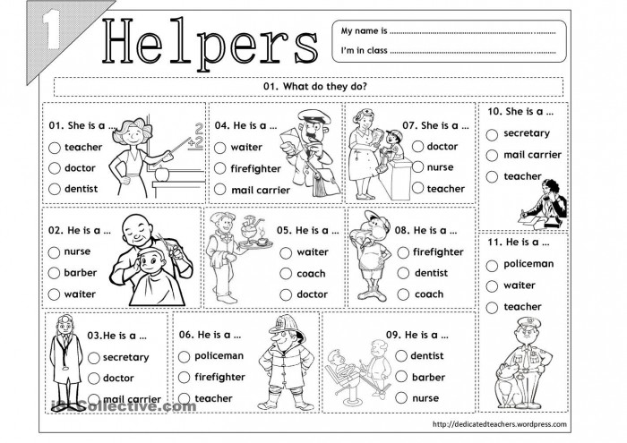 Community Helpers Whos Who Worksheet Reading Activity 20 Kindergarten worksheet featuring a word bank and matching exercises for community helpers identification