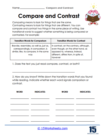 Worksheet for comparing and contrasting two short stories with a graphic organizer