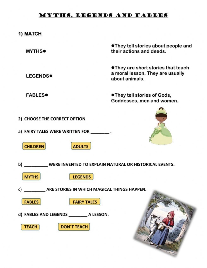 Educational resource image for comparing myths in a reading lesson for grade five Worksheet featuring a Compare and Contrast activity for myths from diverse cultures for fifth graders