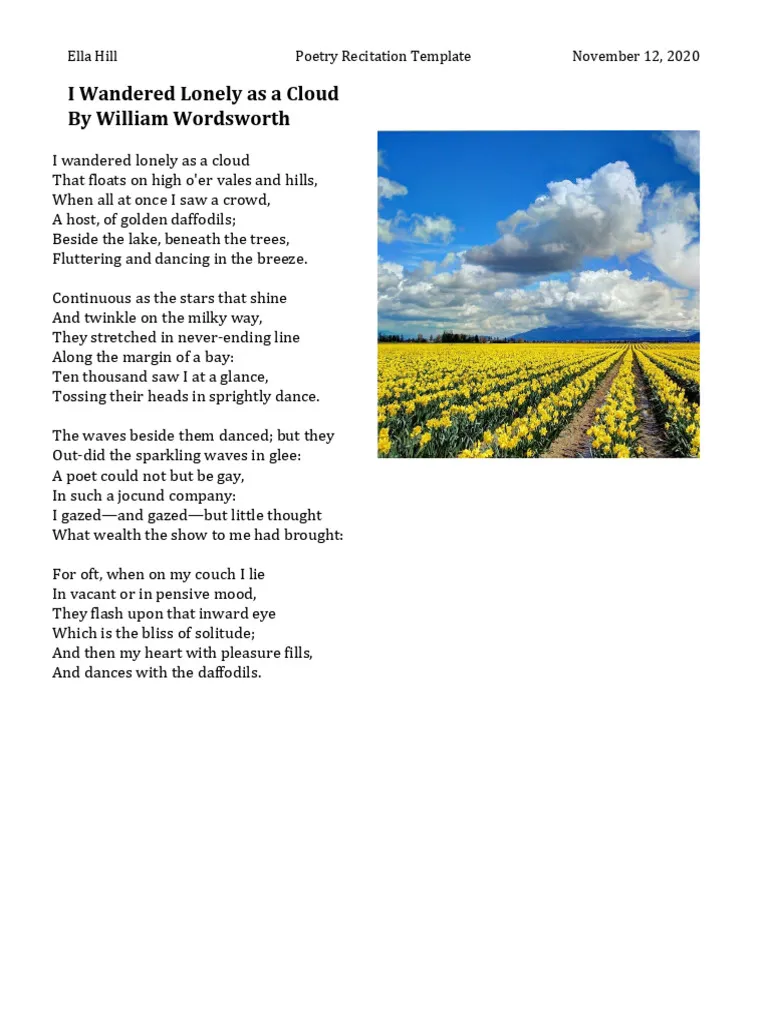 Poetry analysis worksheet: "I Wandered Lonely as a Cloud" vs. "Still will I harvest beauty where it grows Worksheet for comparing the themes of beauty in two poems for seventh graders