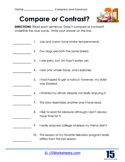 Compare and Contrast in Poetry worksheet number twenty for seventh grade literature Seventh grade students analyzing literary structure and tone in the Compare and Contrast in Poetry worksheet featuring January and The Wind