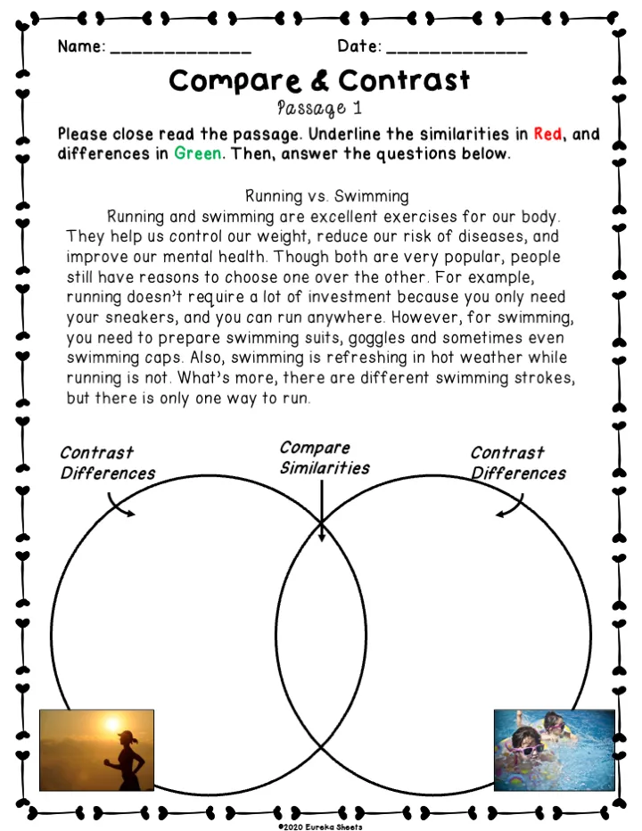 Worksheet for comparing and contrasting two short stories in a graphic organizer for second graders