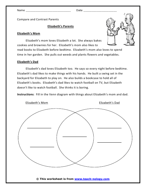 Compare and Contrast Short Stories graphic organizer worksheet for second grade geometry