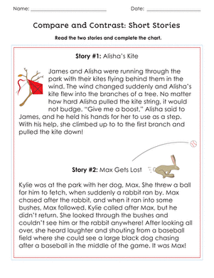 Worksheet for comparing and contrasting two short stories with a graphic organizer