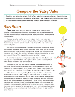 Two fairy tale characters shown side by side for comparing story elements in fourth grade algebra worksheet