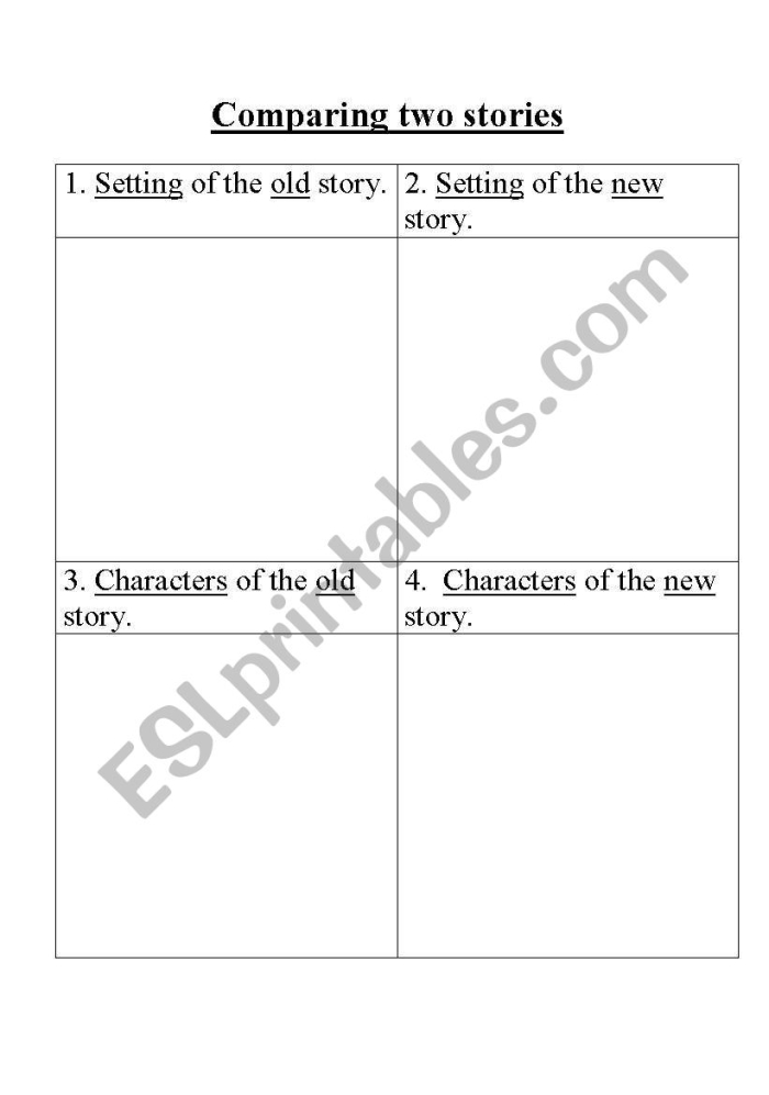 Worksheet for comparing story elements in two fiction texts for third-grade students