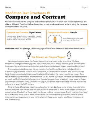 Worksheet featuring a comparison of two nonfiction texts for third graders