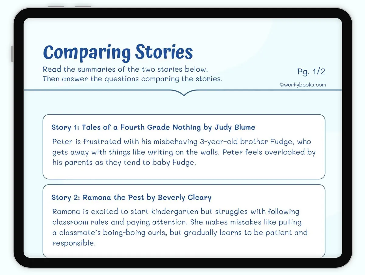 Worksheet for comparing two nonfiction texts aimed at third-grade students