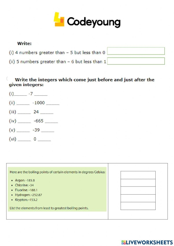 Compare and Order Integers Part 1 Worksheet for Enhanced Learning Worksheet for comparing and ordering integers, featuring positive and negative numbers for sixth graders
