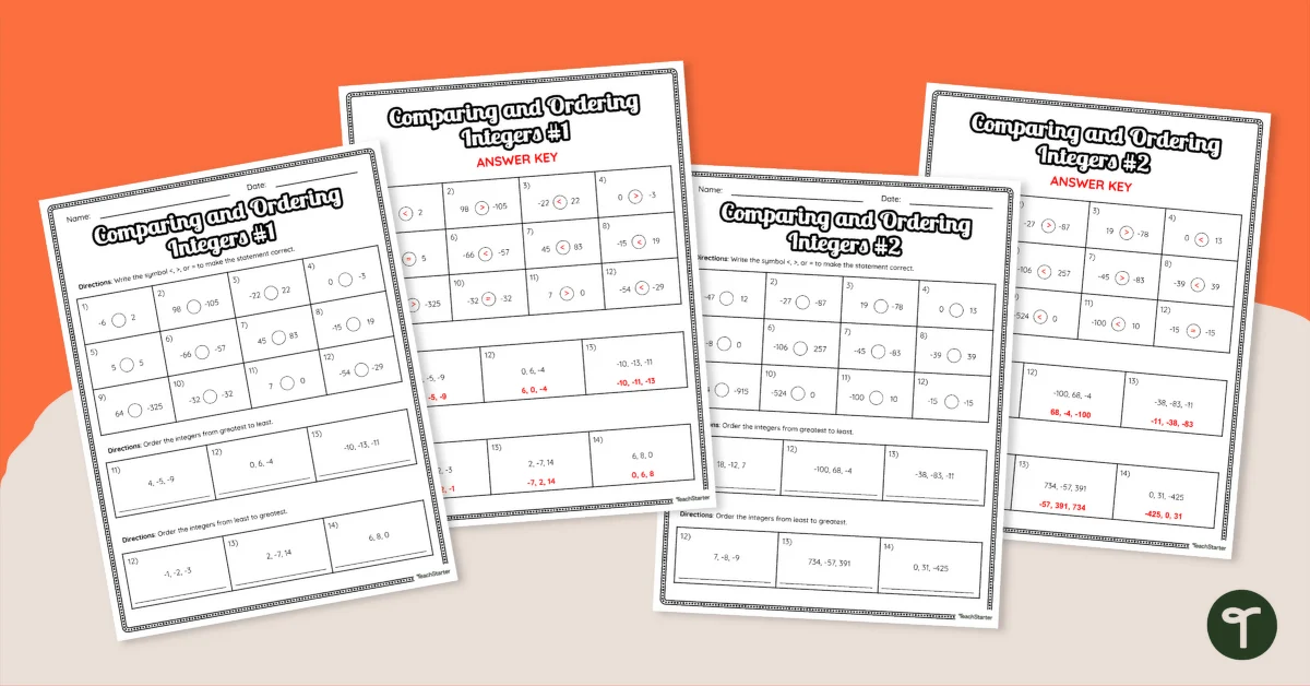 Compare and Order Integers Part 1 Worksheet 5 Sixth grade math worksheet for comparing and ordering positive and negative integers part 1