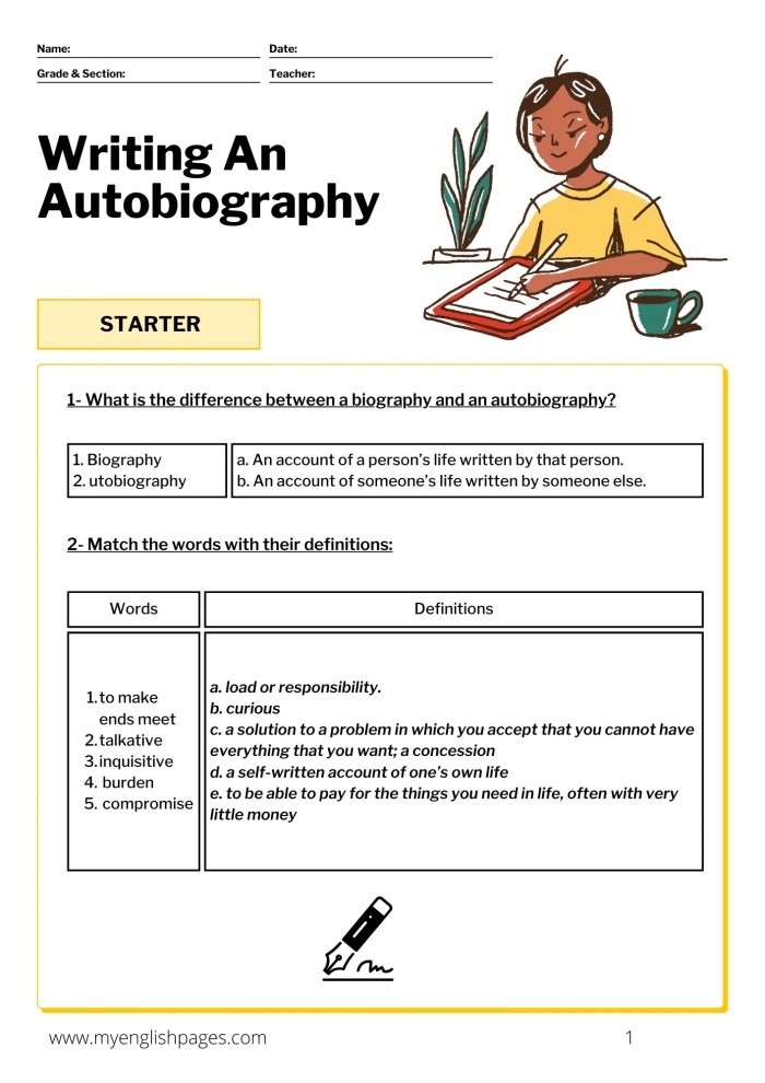 Graphic organizer for comparing and contrasting biographies, autobiographies, and memoirs for sixth graders