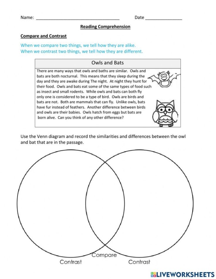 Targeted Reading Skills Practice Comparing and Contrasting in The Lion the Witch and the Wardrobe Worksheet 7 Sixth grade reading comprehension worksheet comparing scenes from The Lion the Witch and the Wardrobe
